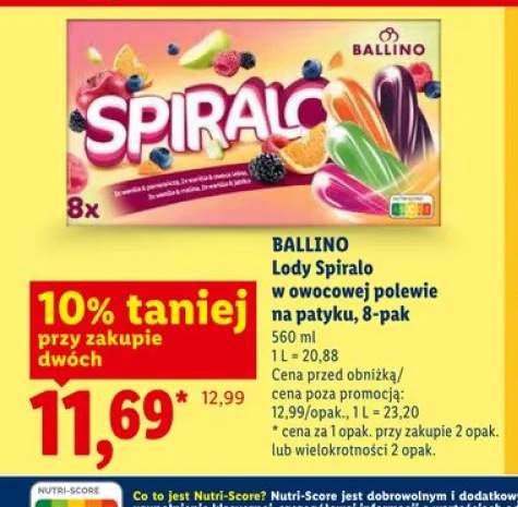 Lody Spiralo w owocowej polewie na patyku Ballino 8-pak