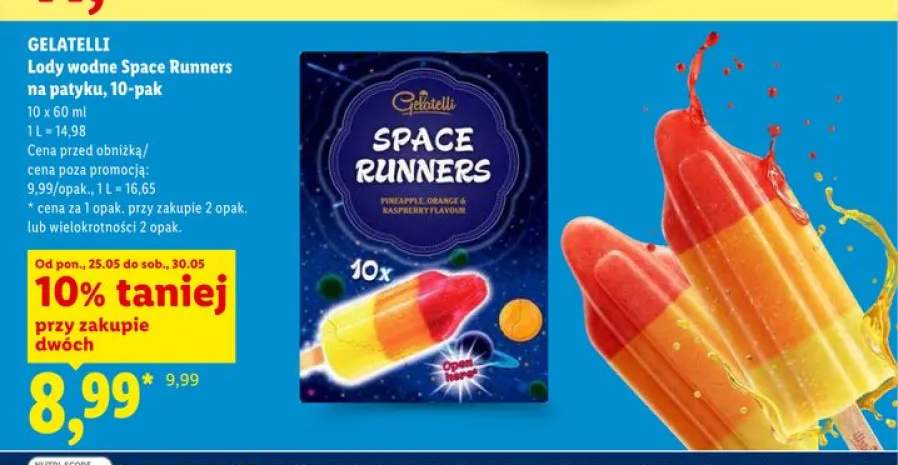 Lody wodne Gelatelli Space Runners na patyku 10-pak