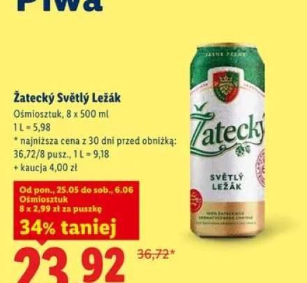 Piwo Žatecký Světlý Ležák 8-pak 500ml
