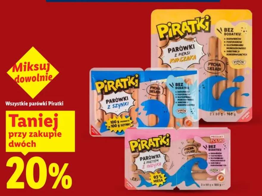 Parówki z filetem z indyka Piratki Pikok 2-pak 90g