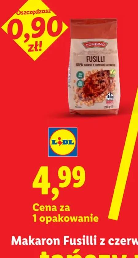 Makaron Fusilli z czerwonej soczewicy Combino