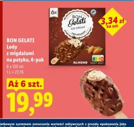 Lody z migdałami na patyku Bon Gelati 6-pak 120ml