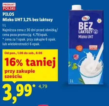 Mleko UHT 3,2% bez laktozy Pilos