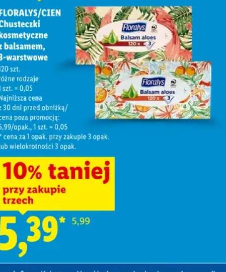 Chusteczki kosmetyczne z balsamem 3-warstwowe Floralys Balsam aloes