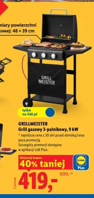 Grill gazowy 3-palnikowy GRILLMEISTER 9kW