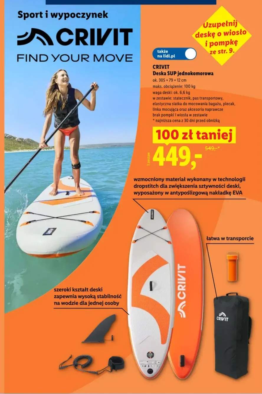 Deska SUP jednokomorowa CRIVIT 305x79x12cm