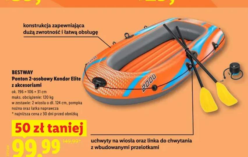 Ponton 2-osobowy Kondor Elite z akcesoriami BESTWAY
