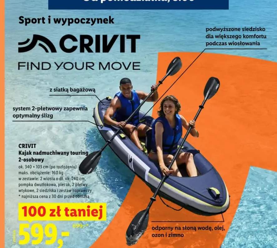 Kajak nadmuchiwany touring 2-osobowy CRIVIT