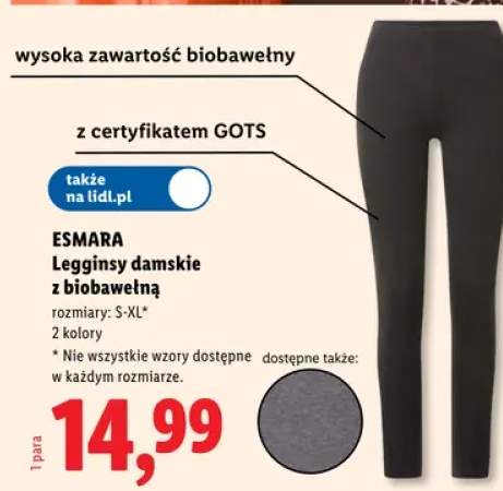 Legginsy damskie z biobawełną ESMARA z certyfikatem GOTS