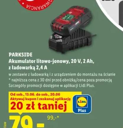 Akumulator litowo-jonowy PARKSIDE 20V 2Ah z ładowarką 2,4A