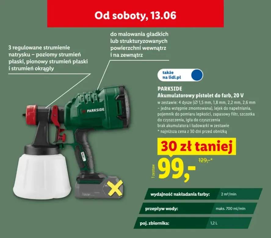 Akumulatorowy pistolet do farb PARKSIDE 20V