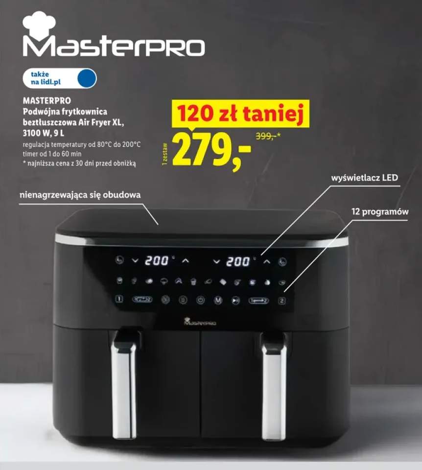 Podwójna frytkownica beztłuszczowa Masterpro Air Fryer XL
