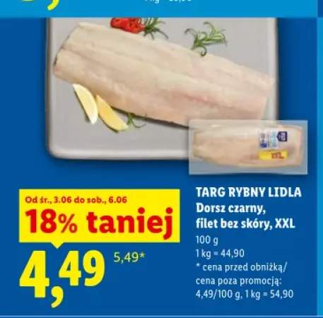 Dorsz czarny filet bez skóry Targ Rybny Lidla XXL