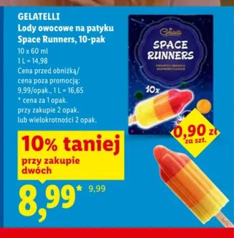 Lody owocowe na patyku Space Runners Gelatelli 10-pak