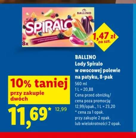 Lody Spiralo w owocowej polewie na patyku Ballino 8-pak