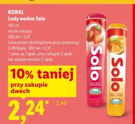 Lody wodne sorbetowe truskawkowe Koral Solo