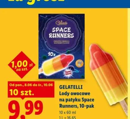 Lody owocowe na patyku Gelatelli Space Runners 10-pak