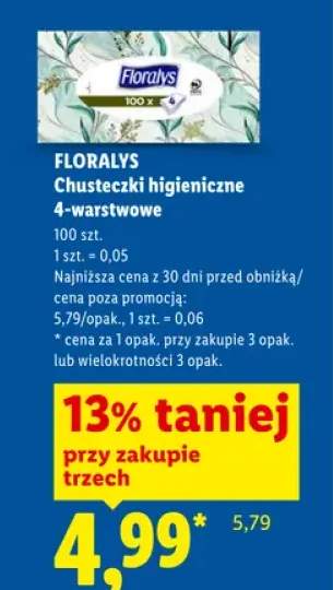 Chusteczki higieniczne 4-warstwowe Floralys