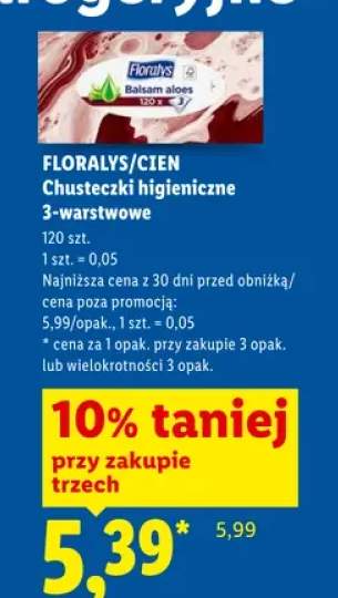 Chusteczki higieniczne 3-warstwowe Floralys Cien