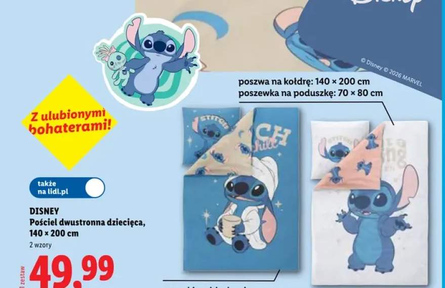 Pościel dwustronna dziecięca Disney Stitch Chill 140x200 cm