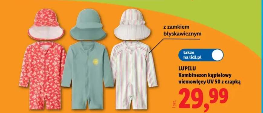 Kombinezon kąpielowy niemowlęcy UV 50 z czapką Lupilu