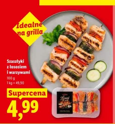 Szaszłyki z łososiem i warzywami Targ Rybny Lidla