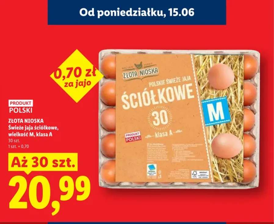 Świeże jaja ściółkowe wielkość M klasa A Złota Nioska