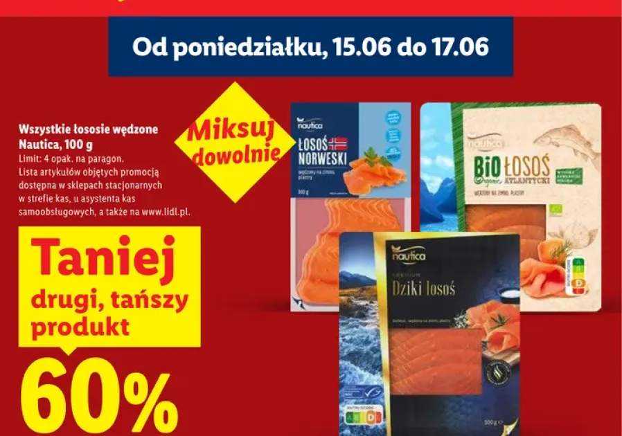 Dziki łosoś wędzony na zimno plastry Nautica +2 warianty