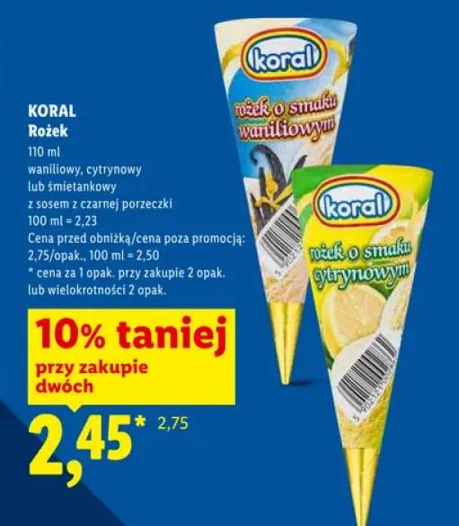 Lody rożek Koral waniliowy +2 warianty