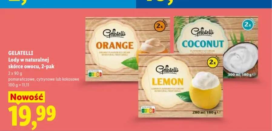 Lody w naturalnej skórce owocu pomarańczowe Gelatelli 2-pak +2 warianty