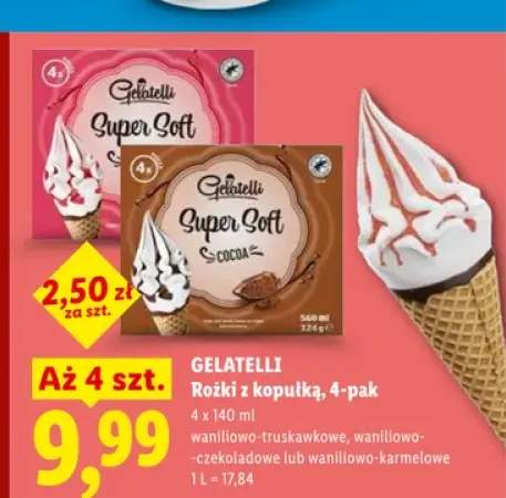 Lody rożki z kopułką Gelatelli Super Soft waniliowo-truskawkowe 4-pak +2 warianty