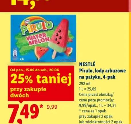 Lody arbuzowe na patyku Nestlé Pirulo Watermelon 4-pak