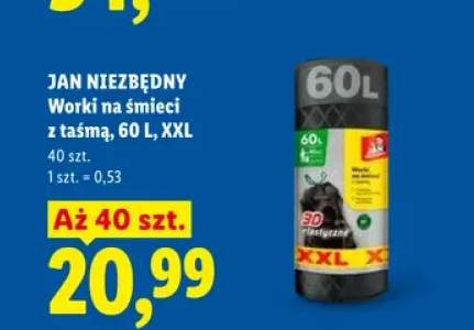 Worki na śmieci z taśmą Jan Niezbędny 60 l XXL