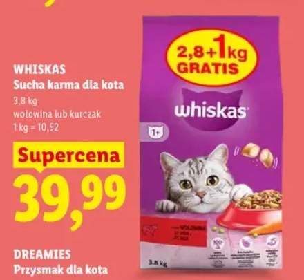 Sucha karma dla kota Whiskas z wołowiną +1 wariant