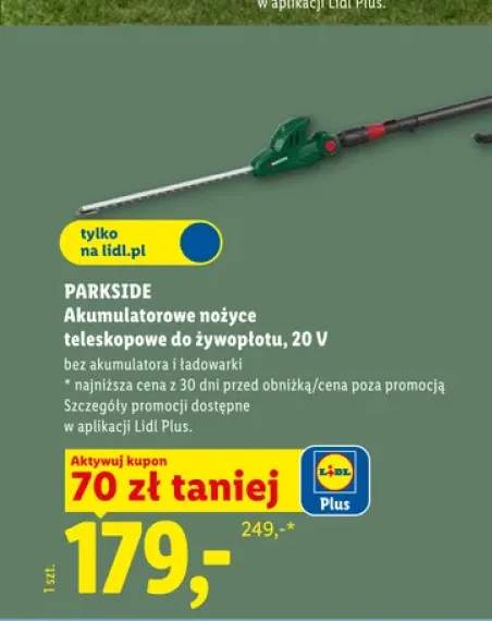 Akumulatorowe nożyce teleskopowe do żywopłotu Parkside