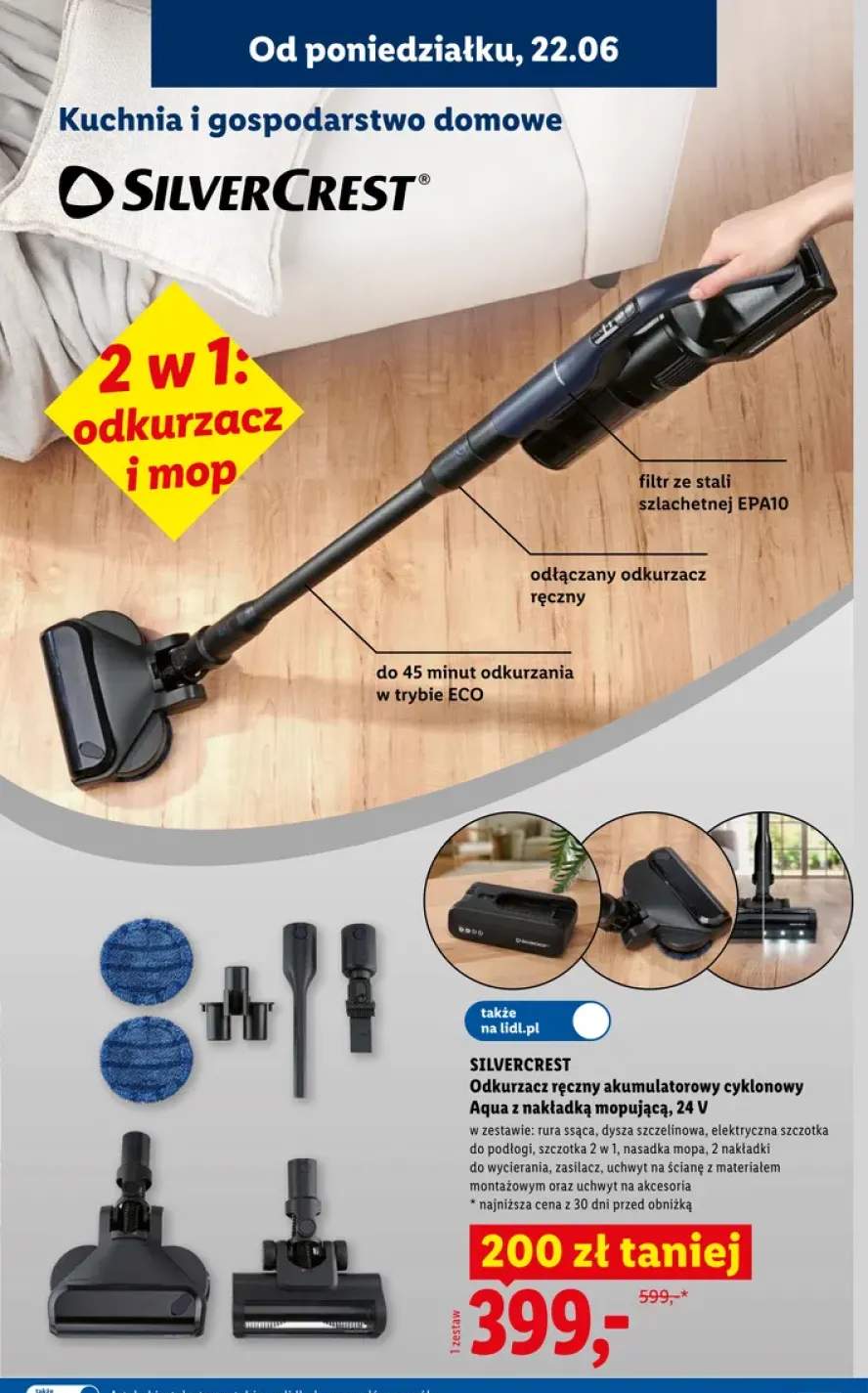 Odkurzacz ręczny akumulatorowy cyklonowy Silvercrest Aqua z nakładką mopującą