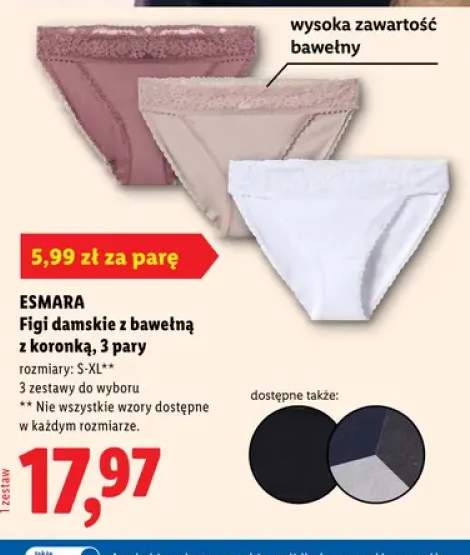 Figi damskie z bawełną z koronką Esmara 3-pak