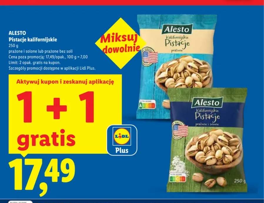 Pistacje kalifornijskie prażone i solone Alesto +1 wariant
