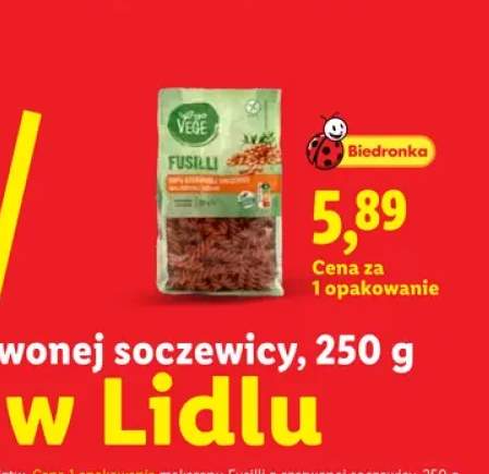 Makaron Fusilli z czerwonej soczewicy Go Vege