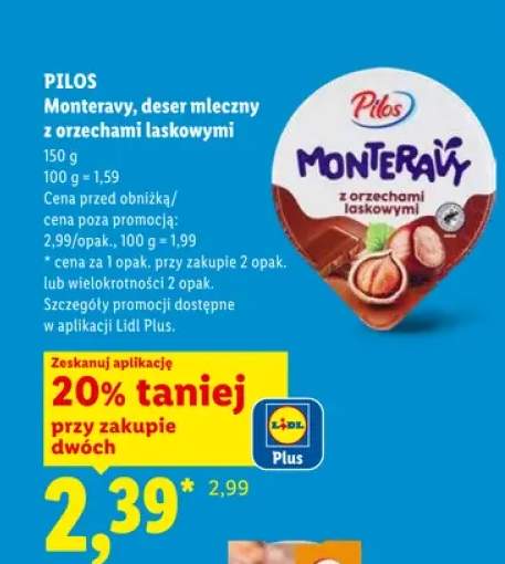 Deser mleczny Monteravy z orzechami laskowymi Pilos