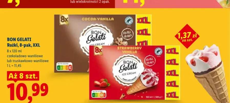 Lody rożki czekoladowo-waniliowe Bon Gelati 8-pak XXL +1 wariant