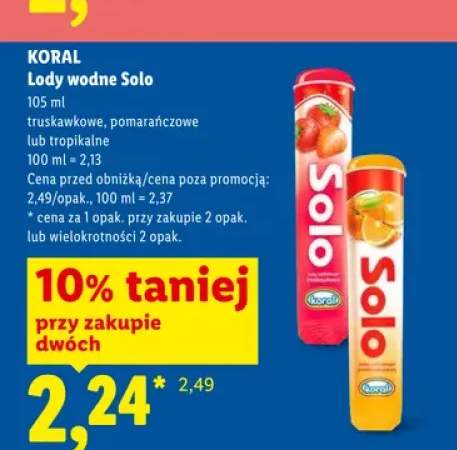 Lody wodne Solo truskawkowe Koral +2 warianty