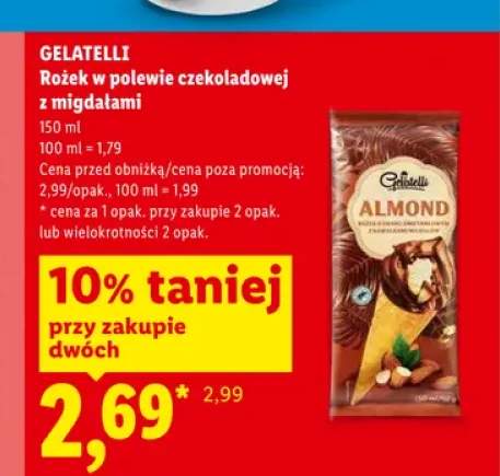Lody rożek w polewie czekoladowej z migdałami Gelatelli