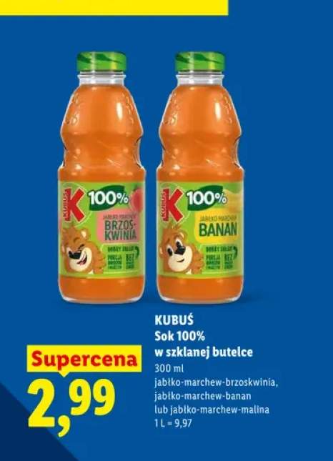 Sok 100% Kubuś jabłko-marchew-banan +2 warianty