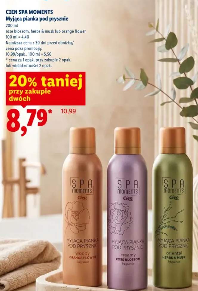 Myjąca pianka pod prysznic Cien Spa Moments Herbs & Musk +2 warianty