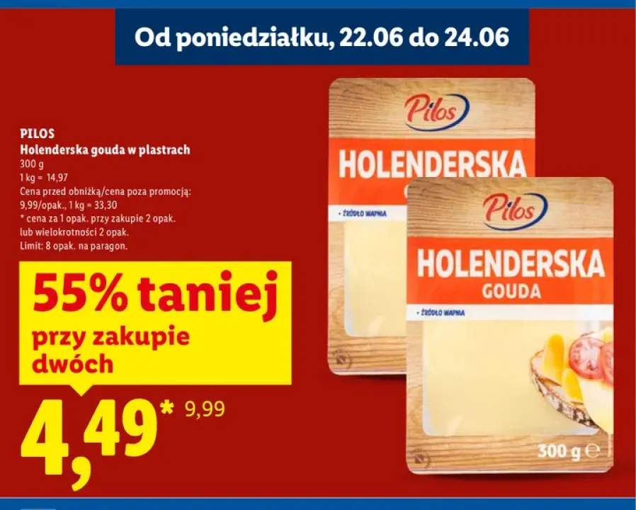 Ser Holenderska gouda w plastrach Pilos