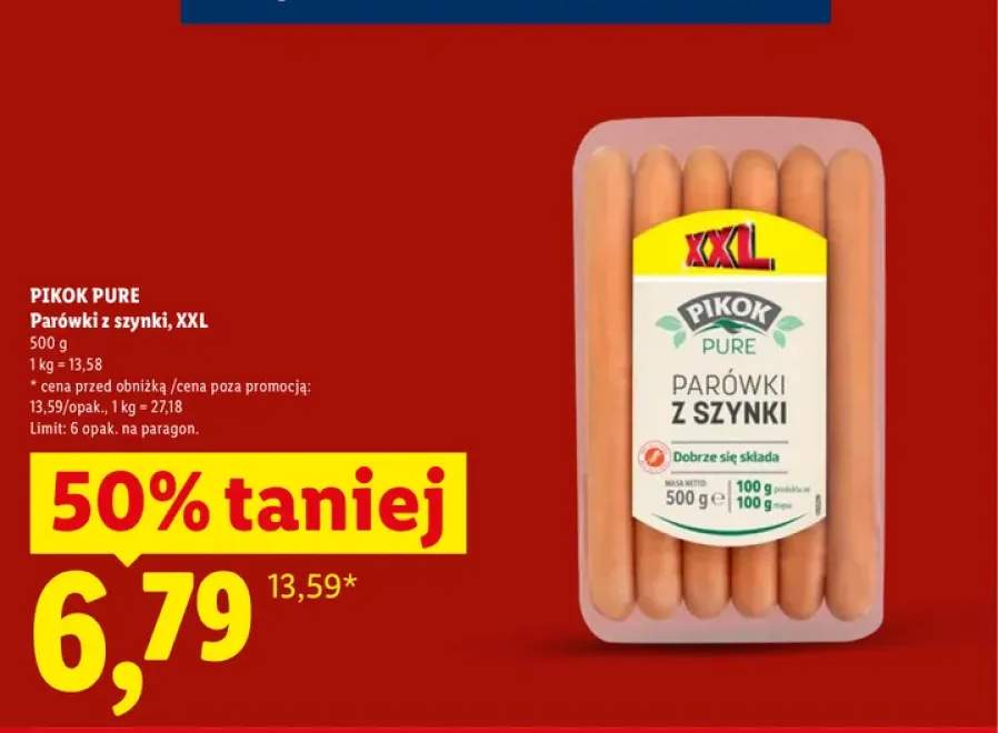 Parówki z szynki Pikok Pure XXL
