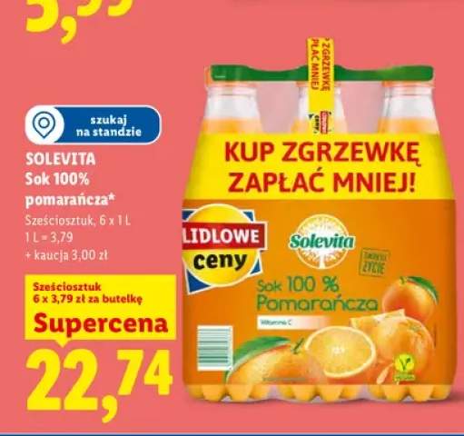 Sok pomarańczowy 100% Solevita 6-pak 1 l