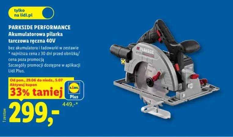 Akumulatorowa pilarka tarczowa ręczna 40V Parkside Performance