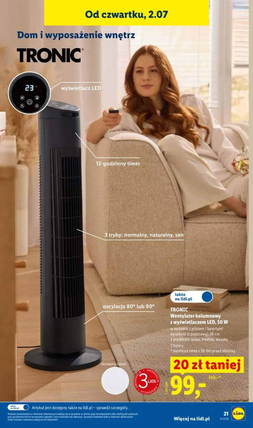 Wentylator kolumnowy TRONIC z wyświetlaczem LED 50W